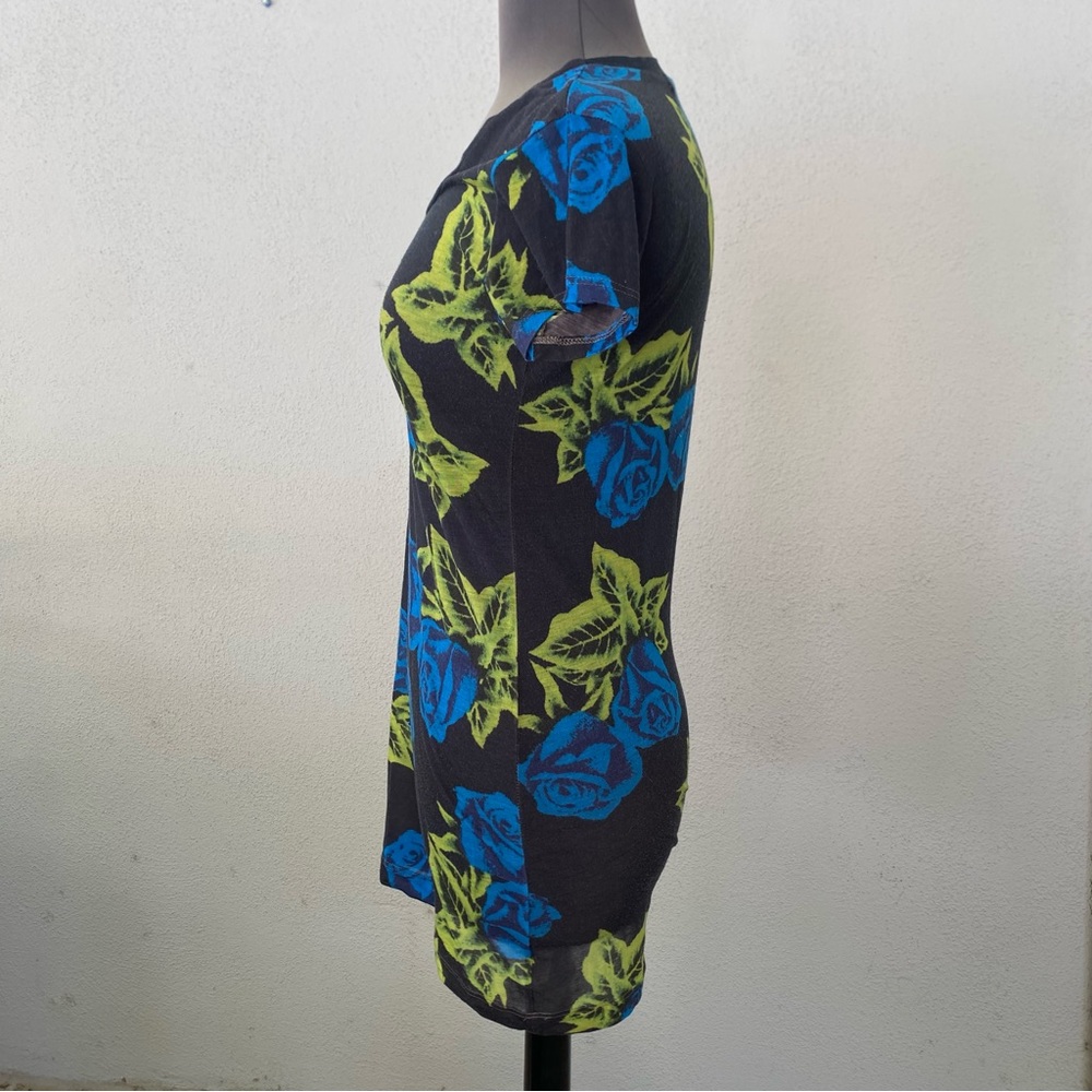 Y2K BETSEY JOHNSON NAVY GREEN FLORAL SHORT SLEEVE TUNIC TOP ONE SIZE COMFORT - Picture 5 of 7